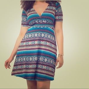 Empire waist A-Line V-neck Geo print dress 12W